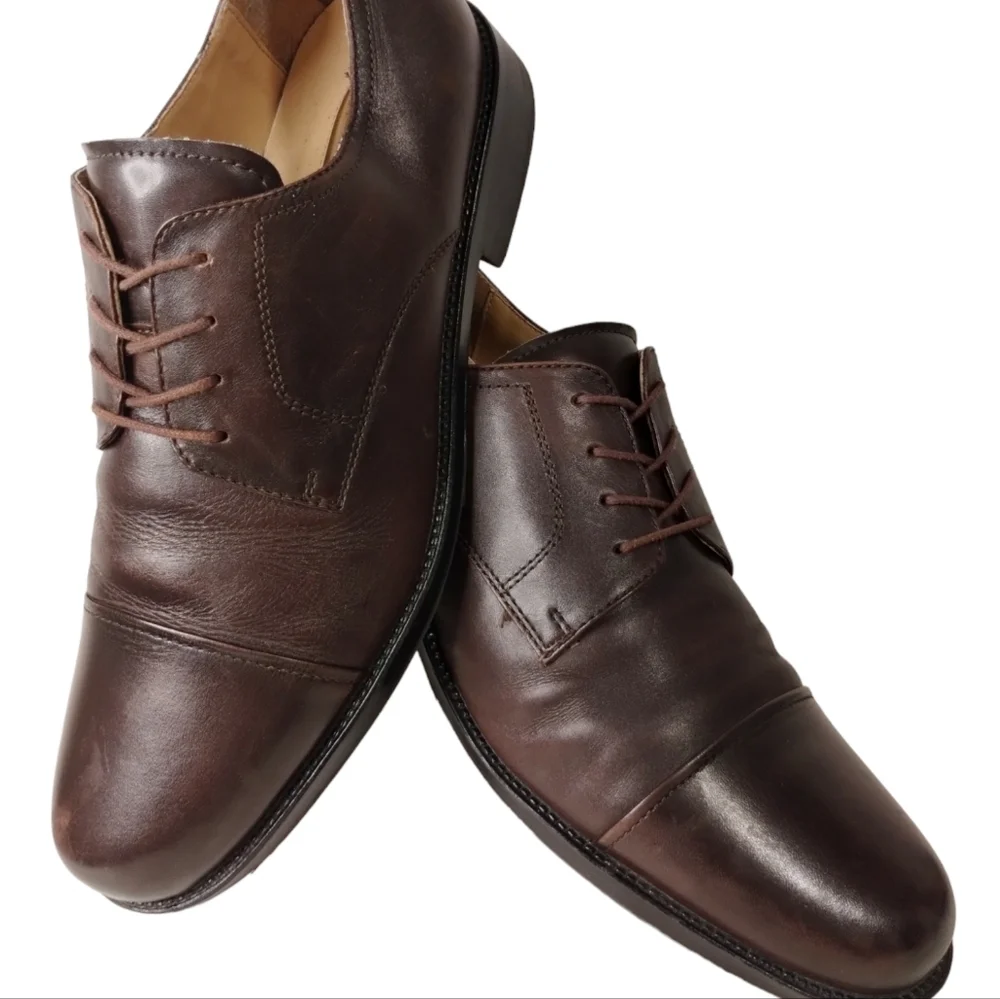 Chaps Lace Up Loafers Mens Size 10.5‎ Brown Leather Cap Toe Casual Career Shoes